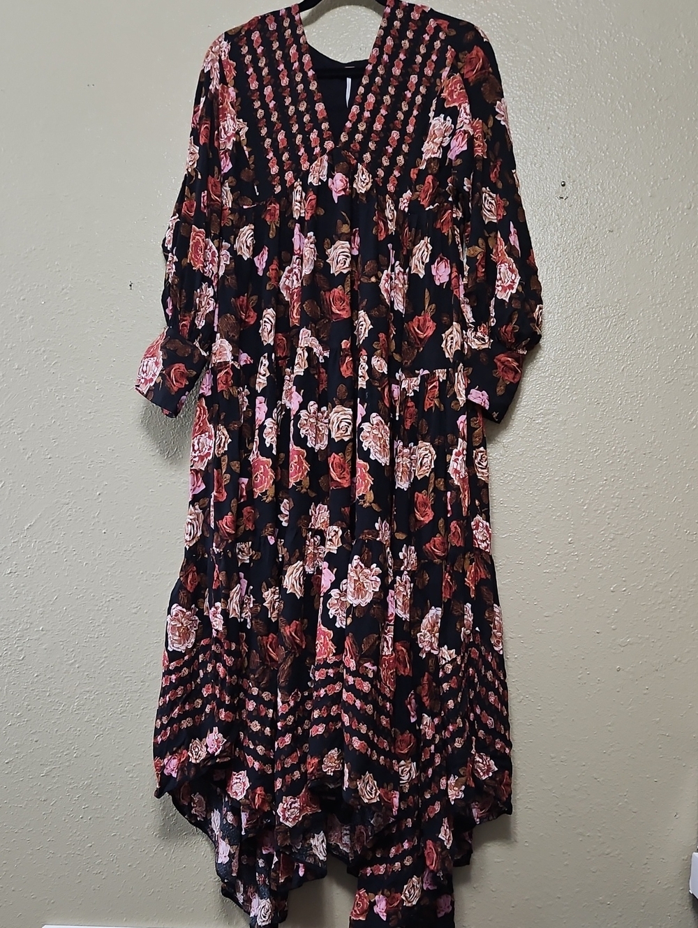 Free People Rows of Roses Flowy Bohemian Floral Maxi Dress Size Small Women's